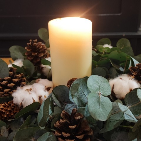 Eucalyptus and Cotton Centerpiece