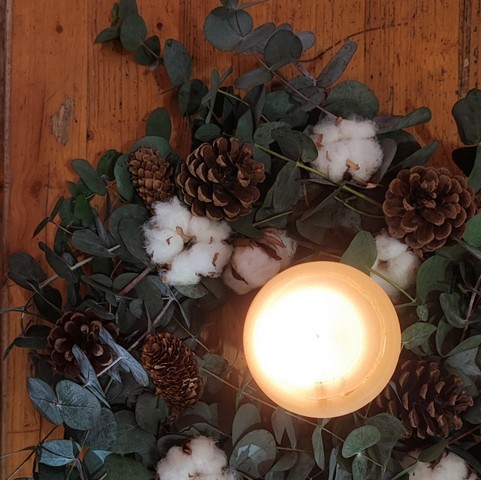 Eucalyptus and Cotton Centerpiece